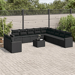 vidaXL Salon de jardin 12 pcs avec coussins noir résine tressée 