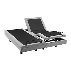 Vente-Unique Lit électrique de relaxation déco + matelas 100% latex 3 zones - 2 x 90 x 200 cm - Tissu - Gris - PANISOLA de DREAMEA pas cher