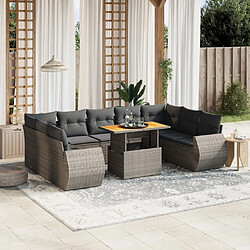 vidaXL Salon de jardin avec coussins 10 pcs gris résine tressée