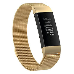 Wewoo Bracelet pour montre connectée Dragonne magnétique en acier inoxydable FITBIT Charge 3Taille Grand217x18mm Or