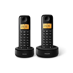 Philips D1602B / 01- Téléphone DECT sans fil avec 2 combinés, grand écran (4,1 cm) et identification de l'appelant - Noir