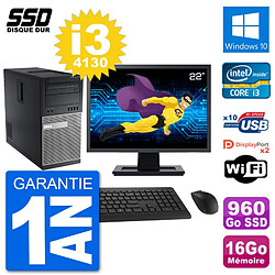 PC Tour Dell 9020 Ecran 22" Intel i3-4130 RAM 16Go SSD 960Go Windows 10 Wifi - Occasion