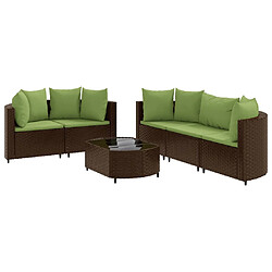 vidaXL Salon de jardin avec coussins 6 pcs marron résine tressée