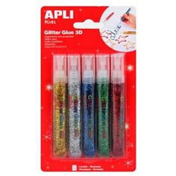 Apli Agipa Colle Paillettes 5 tubes Glitter Glue 3D 