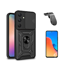 Kit Film de Hydrogel Étui Complète Devant + Coque Magnetic Military Defender Slide Window Anti-Impact + SuppOrt Magnétique L Safe Driving Voiture Phonecare pour Samsung Galaxy S23 FE - Noir 