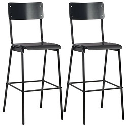 Helloshop26 Lot de deux tabourets de bar design chaise siège noir contreplaqué solide et acier 1202125 