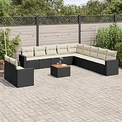 vidaXL Salon de jardin 12 pcs avec coussins noir résine tressée