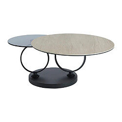 Avis Vente-Unique Table basse avec plateaux pivotants - Céramique, verre trempé fumé et métal - Noir et naturel - JOLINE de Maison Céphy