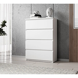 Furnix Commode / Meuble de rangement ARENAL avec 4 tiroirs 70 x 37 x 98 cm blanc style moderne