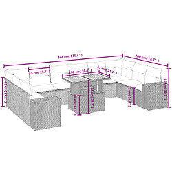 Acheter vidaXL Salon de jardin 11 pcs avec coussins gris résine tressée