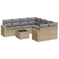 vidaXL Salon de jardin avec coussins 9 pcs beige résine tressée