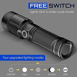 Avis BESTA Lampe Torche LED Ultra Puissante - Lampe de Poche Rechargeable 3000 Lumens S6000 Lampe Tactique, Lampe Torche LED Rechargeable USB, 5 Modes Torche Lampe de Poche Intensité Ajustable Zoomable étanche