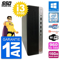 PC HP ProDesk 600 G3 SFF Intel Core i3-6100 RAM 16Go SSD 960Go Windows 10 Wifi - Occasion