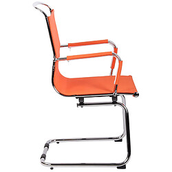 Decoshop26 Chaise fauteuil de bureau sans roulettes piétement luge en métal chromé assise en tissu maille orange 10_0003262