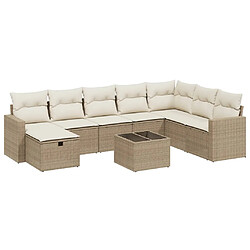 vidaXL Salon de jardin avec coussins 9 pcs beige résine tressée