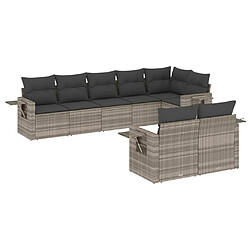 vidaXL Salon de jardin 8 pcs avec coussins gris clair résine tressée