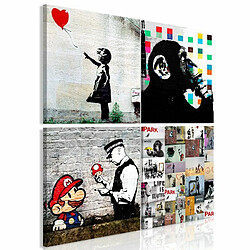 Paris Prix Tableau Imprimé 4 Panneaux Banksy - Collage 40 x 40 cm 