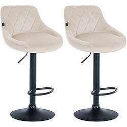 Decoshop26 Set de 2 tabourets de bar coutures décoratives losanges assise en velours crème et cadre en métal noir TDB10776