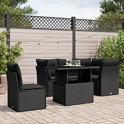 vidaXL Salon de jardin 6 pcs avec coussins noir résine tressée