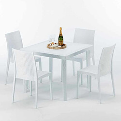 Avis Table Carrée Blanche 90x90cm Avec 4 Chaises Colorées Grand Soleil Set Extérieur Bar Café Bistrot Love, Couleur: Blanc