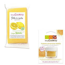 Scrapcooking Pâte à sucre jaune 250 g arôme citron + paillettes dorées