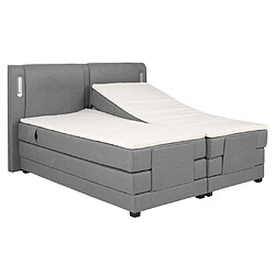 Acheter Vente-Unique Ensemble complet boxspring tête de lit avec leds + sommiers relaxation électrique + matelas + surmatelas - 2 x 90 x 200 cm - Tissu - Gris clair - ASTEMI de PALACIO