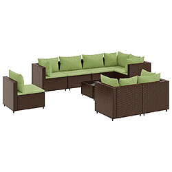 vidaXL Salon de jardin avec coussins 9 pcs marron résine tressée