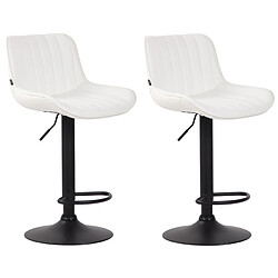 Decoshop26 Lot de 2 tabourets de bar chaises hautes en PVC blanc coutures verticales support en métal noir 10_0004282 