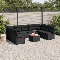 Maison Chic Salon de jardin 10 pcs avec coussins, Ensemble Tables et chaises d'extérieur noir résine tressée -GKD709377