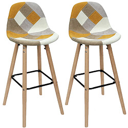 Toilinux Lot de 2 Tabourets de bar Patchwork - Jaune Toilinux - Lot de 2 Tabourets de bar Patchwork - Jaune - Design