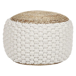 Beliani Pouf tricoté en coton blanc et beige d 50 cm AIZA 