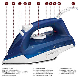 Acheter Vêtements Fer à Vapeur, Semelle en Acier Inox., Vapeur Verticale, 7 Fonctions, 2200, Blanc/Bleu, Clatronic, DB 3704