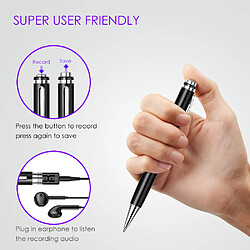 Universal Magnétophone Mini USB Stylo Activation vocale Magnétophone numérique 16 Go Lecteur MP3 Enregistrement 192 kbps(Le noir)