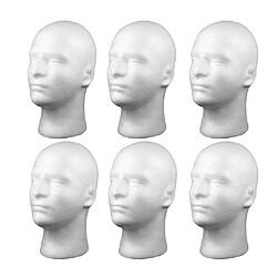 6 Pièces Homme Mousse Mannequin Tête Modèle Chapeau Perruque Spectacle Présentoir Blanc