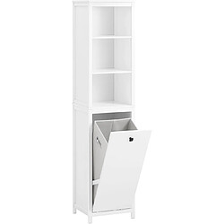 SoBuy BZR95-W Meuble Colonne de Salle de Bain, Armoire Haute, Placard de Rangement, Étagère de Rangement avec 1 Panier à Linge et 3 Étagères pour Salle de Bain, 40x35x173cm, Couleur Blanc