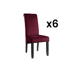 Vente-Unique Lot de 6 chaises DELINA - Velours matelassé & pieds bois - Bordeaux