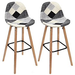 Toilinux Lot de 2 Tabourets de bar Patchwork - Noir et Gris