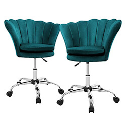 ML-Design Fauteuil de bureau à roulettes bleu pétrole hauteur réglable chaise en velours 