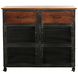 Mendler Commode HWC-N28, armoire, roulettes 2 tiroirs, structure 3D industrielle rétro métal bois 90x100x40cm ~ noir, marron pas cher