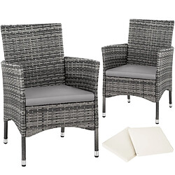 Tectake Lot de 2 fauteuils de jardin acier avec 2 sets de housses - gris/gris clair