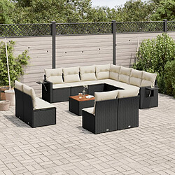 vidaXL Salon de jardin 12 pcs avec coussins noir résine tressée 