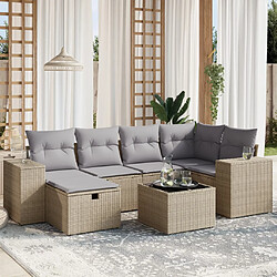 vidaXL Salon de jardin avec coussins 7pcs mélange beige résine tressée 