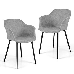 Helloshop26 Fauteuil scandinave lot de 2 fauteuil salon rembourrées avec accoudoirs hauteur d'assise 46 cm 4 pieds en métal charge 150 kg gris 20_0005179 