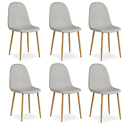 Decoshop26 Lot de 6 chaises de salle à manger cuisine confortable et moderne en tissu gris pieds métal aspect bois CDS06304