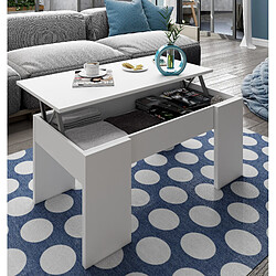 Alter Table basse avec plateau relevable et espace de rangement, coloris blanc brillant, 100 x 45 x 50 cm (hauteur réglable de 45 à 56 cm).