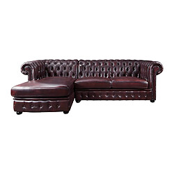 Vente-Unique Canapé d'angle chesterfield BRENTON 100% cuir de buffle - Bordeaux- Angle gauche