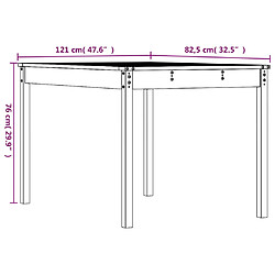 vidaXL Table de jardin gris 121x82,5x76 cm bois massif de pin pas cher