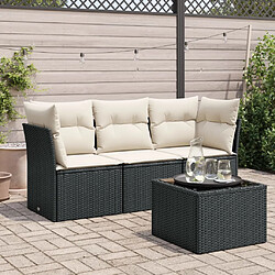 vidaXL Salon de jardin 4 pcs avec coussins noir résine tressée 