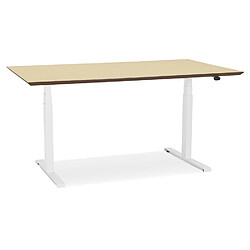 Alterego Bureau assis-debout électrique 'BIONIK'avec plateau en bois finition naturelle et pied en métal blanc - 150x70 cm