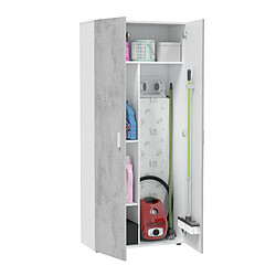 Acheter Pegane Armoire  meuble de rangement en panneau de particules mélaminé coloris blanc mat et gris ciment - Hauteur 182 x Longueur 80 cm x Profondeur 37 cm